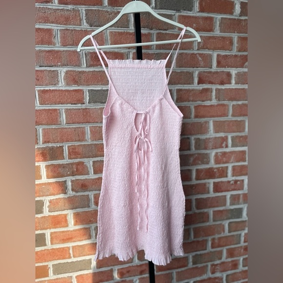 NWT FREE PEOPLE Ilya Smocked Mini Dress, Beach, Retro Size Medium Pink Chalk - Picture 5 of 8